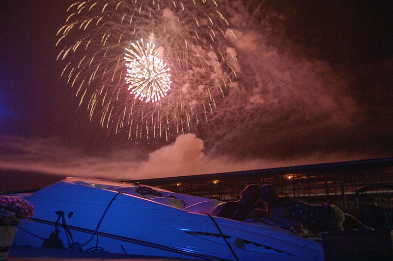 couple watching fireworks on boat at marina | Lyon County, Kentucky